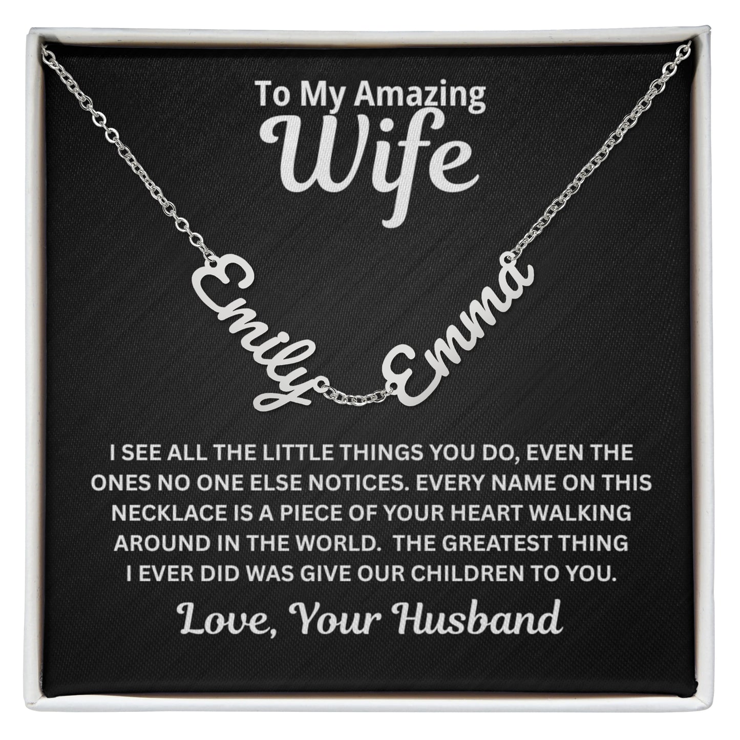 To My Wife - A Piece of Your Heart - Children's Names Necklace