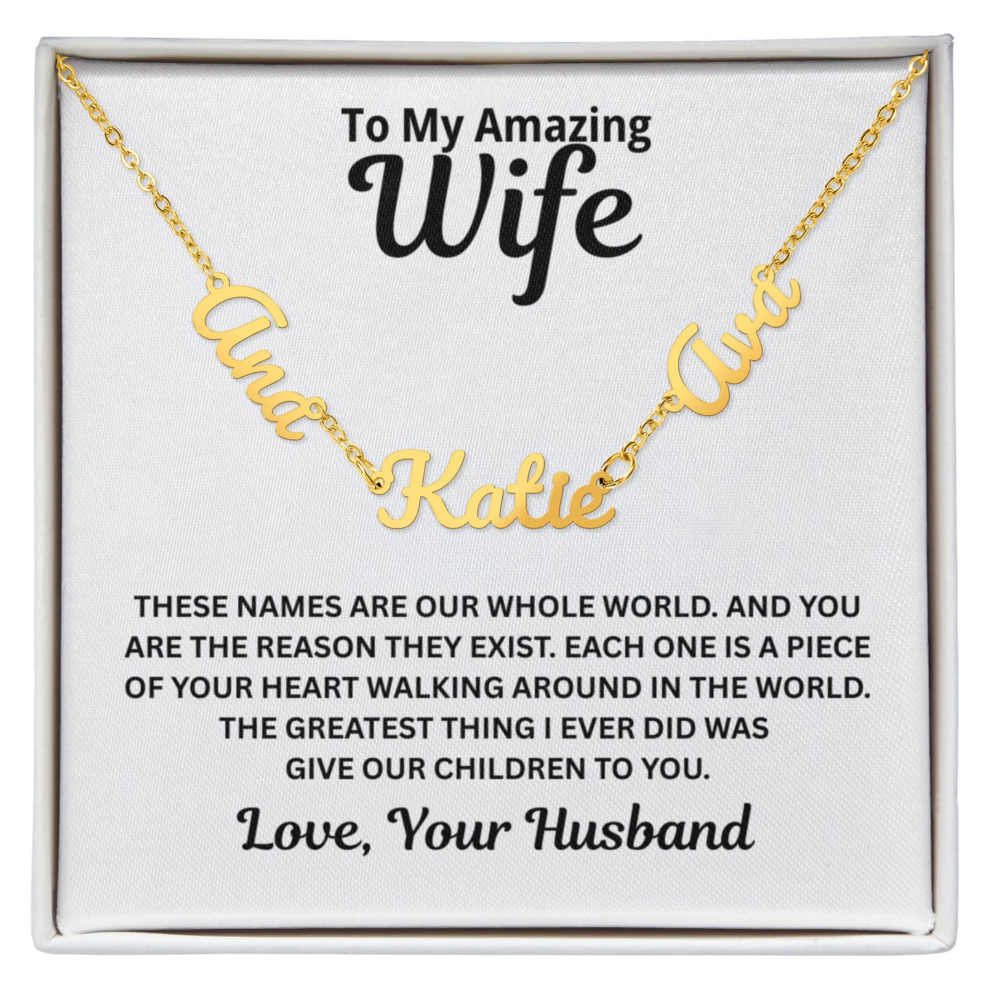 To My Wife - A Piece of Your Heart - Children's Names Necklace