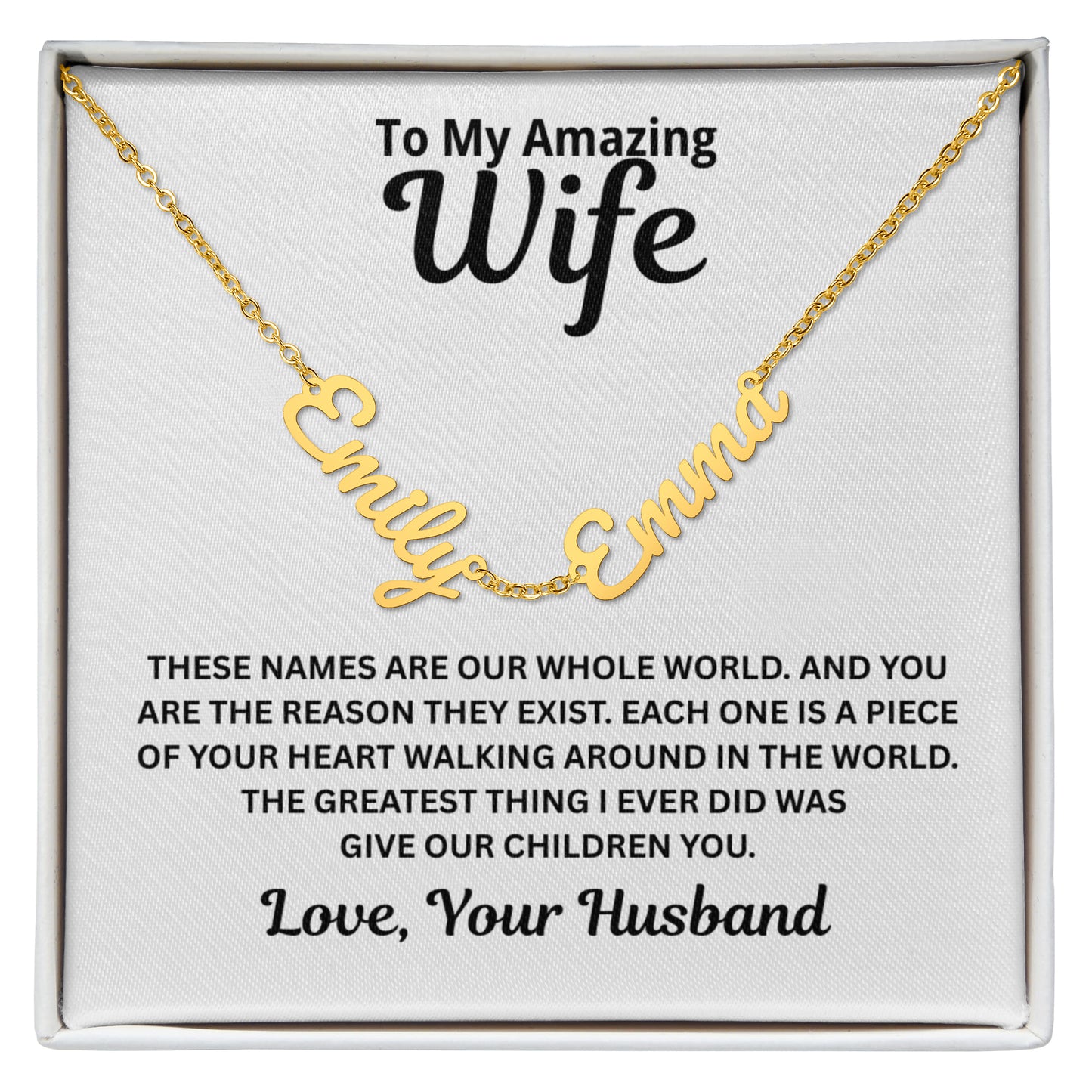 To My Wife - A Piece of Your Heart - Children's Names Necklace