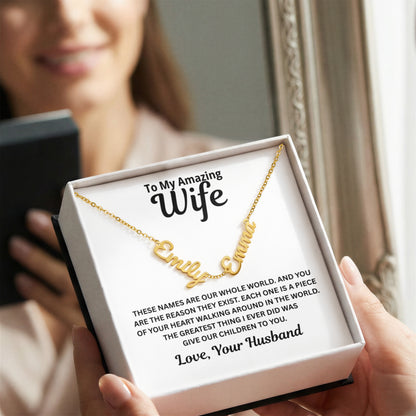To My Wife - A Piece of Your Heart - Children's Names Necklace
