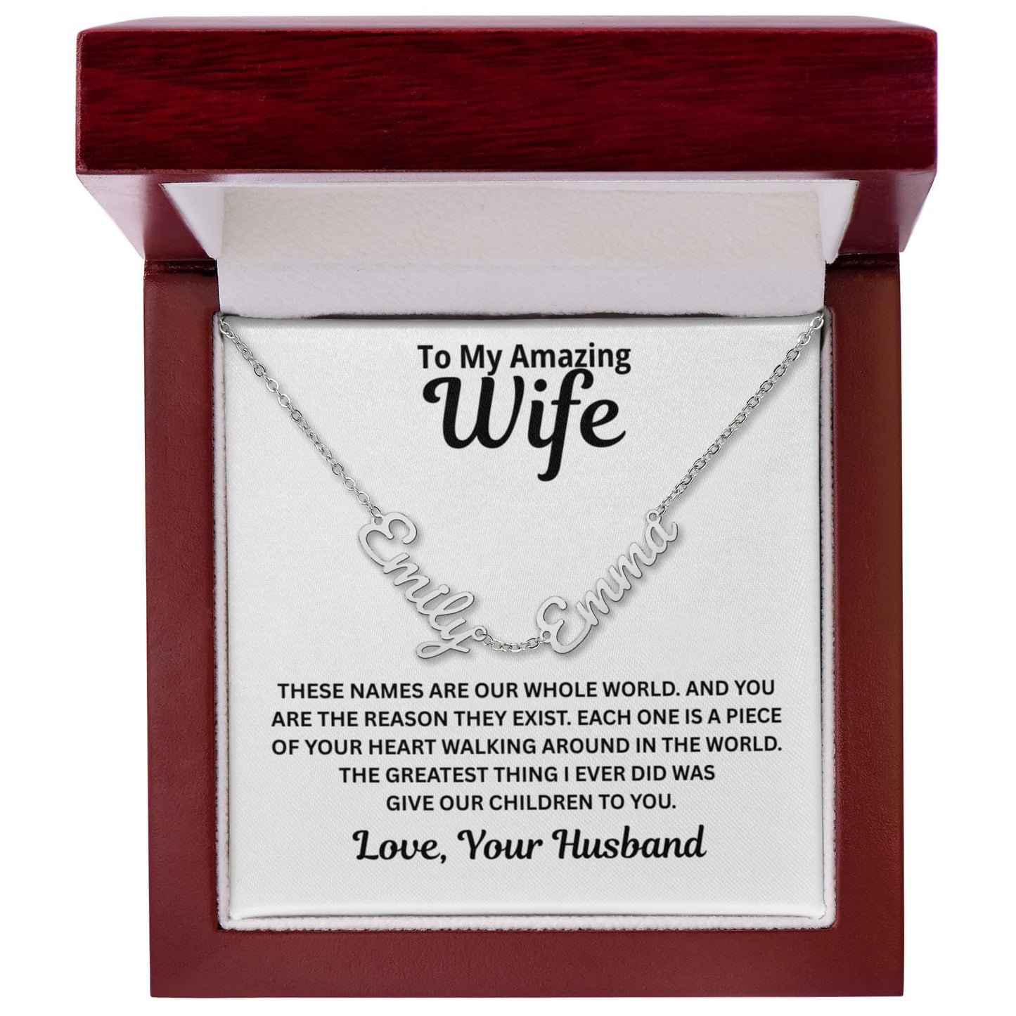 To My Wife - A Piece of Your Heart - Children's Names Necklace