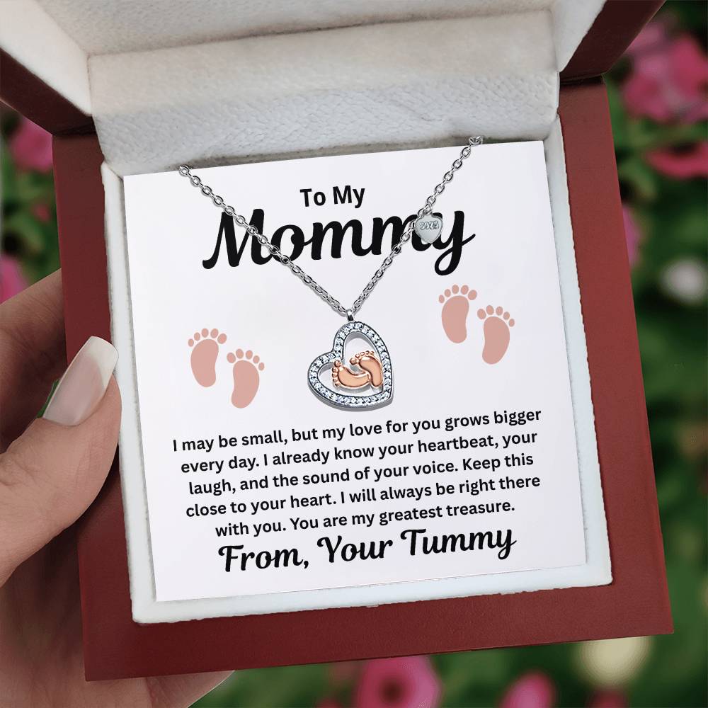 To My Mommy - I Will Always Be Right There With You - Baby Feet Heart Necklace
