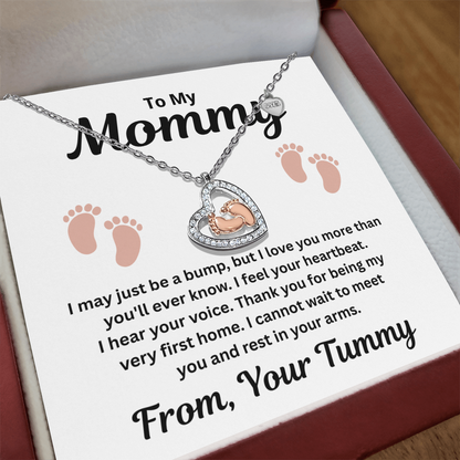 To My Mommy - My Very First Home - Baby Feet Heart Necklace