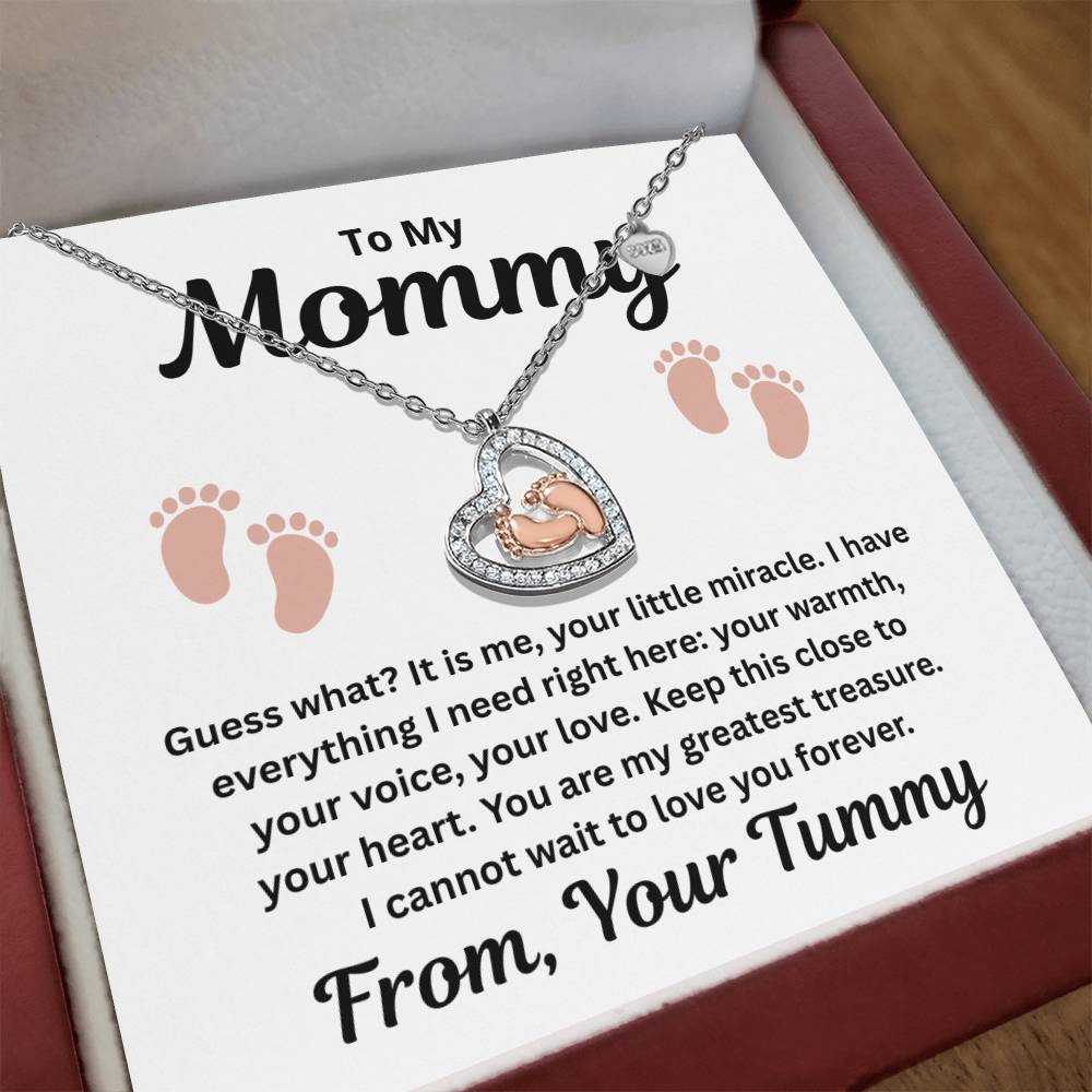 To My Mommy - Your Little Miracle - Baby Feet Heart Necklace