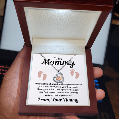 To My Mommy - My Very First Home - Baby Feet Heart Necklace