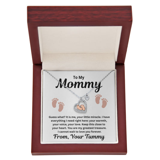 To My Mommy - Your Little Miracle - Baby Feet Heart Necklace
