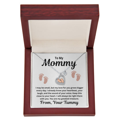 To My Mommy - I Will Always Be Right There With You - Baby Feet Heart Necklace